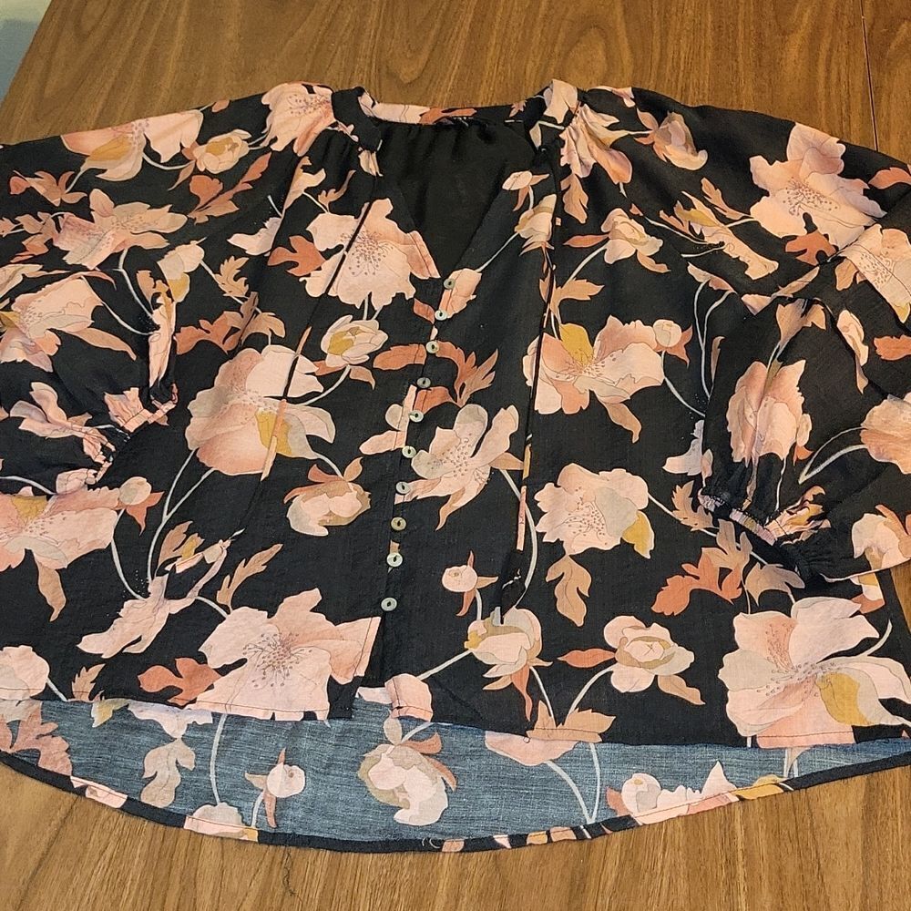 FATE Floral Print Wide Sleeve Blouse/Shirt/Top sz Large